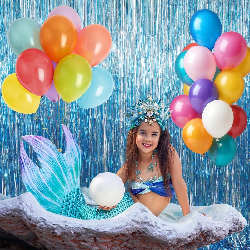 GOER 3.2 ft x 8.2 ft Metallic Tinsel Foil Fringe Curtains Party Photo Backdrop Party Streamers for Birthday,Graduation,New Year Eve Decorations Wedding Decor (Light Blue,3 pcs) - Image 2